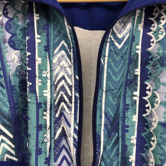 VINTAGE 1980s cobalt blue printed windbreaker jacket by Shamrock unisex XL - Picture 8 of 16